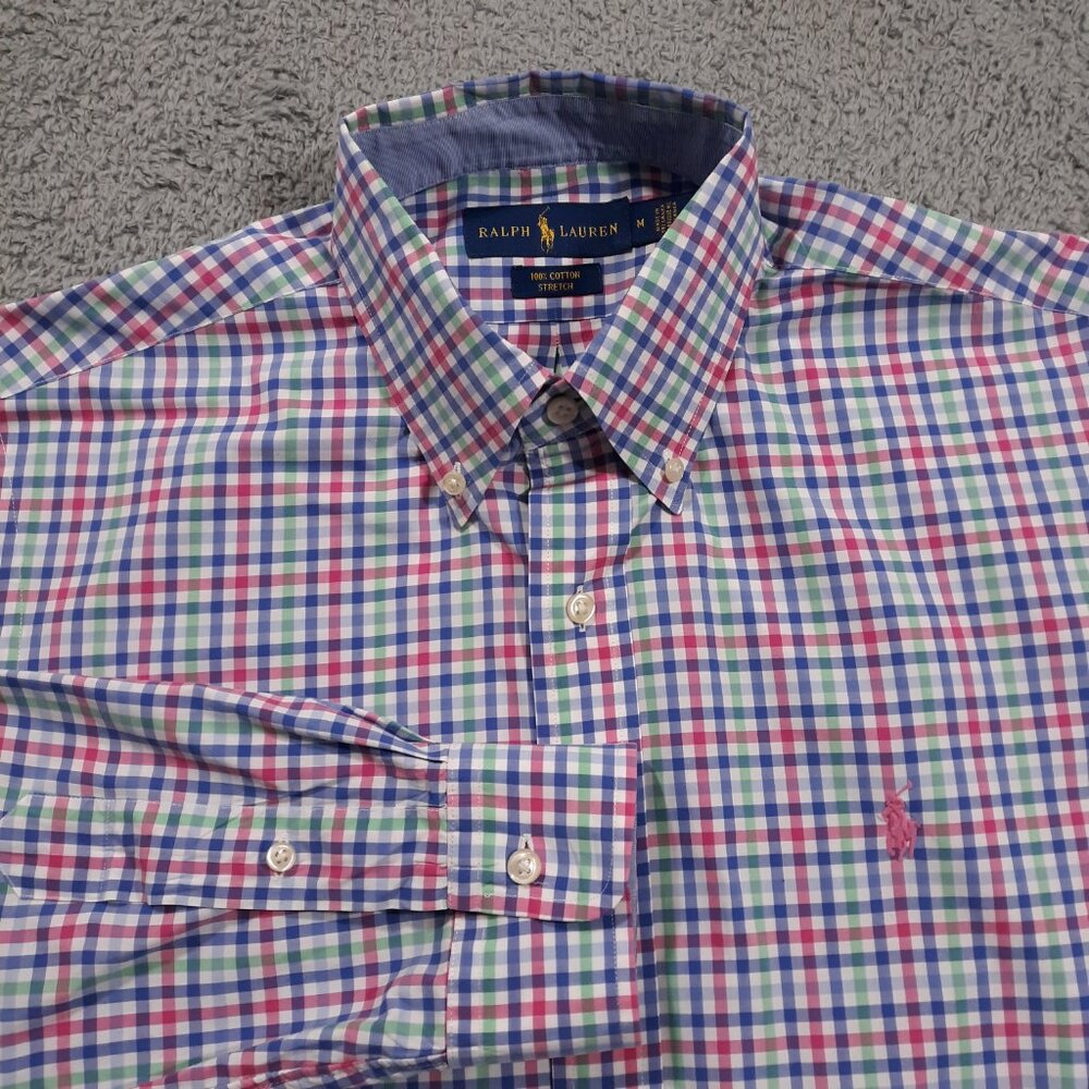 Ralph Lauren Button Down Shirt Mens Medium Cotton Stretch Multicolor Preppy